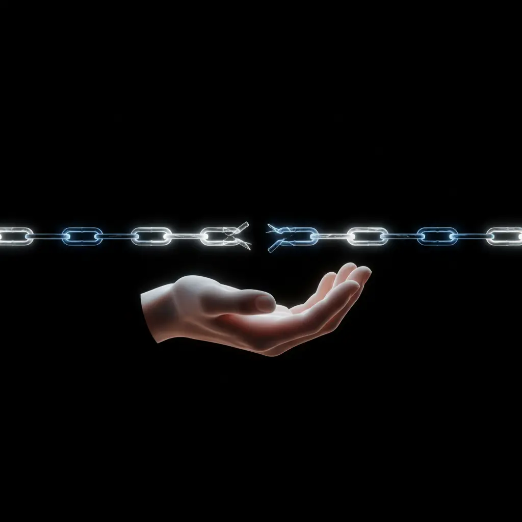 Conceptual image of a supportive hand holding a fragile chain of habits together, symbolizing the daily support and accountability of fitness coaching.