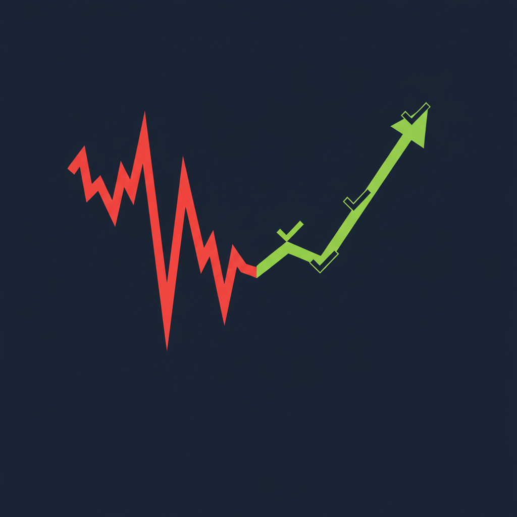 Minimalist graphic showing Habit Stacking success (upward line) vs. Yo-Yo Dieting failure (broken line).