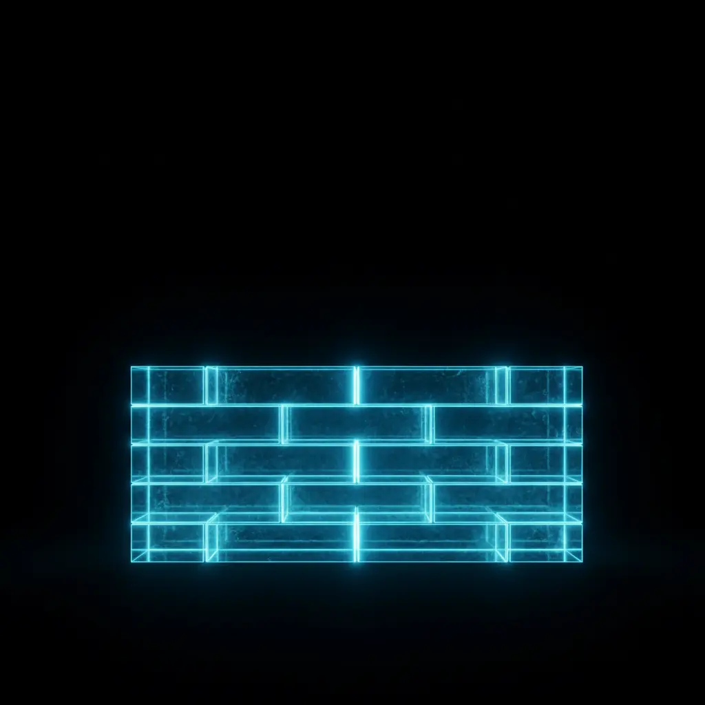 Conceptual minimalist image of glowing blue bricks forming a foundation, representing protein as the building blocks of muscle and body.