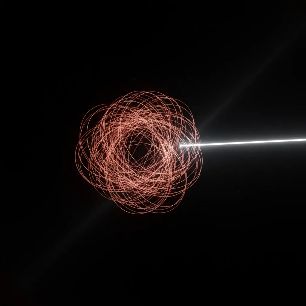 Conceptual minimalist image of a glowing knot being untangled by a precise line, symbolizing strategies and solutions for overcoming a weight loss plateau.
