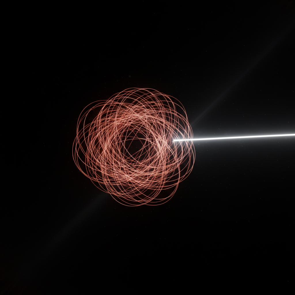 Conceptual minimalist image of a glowing knot being untangled by a precise line, symbolizing strategies and solutions for overcoming a weight loss plateau.